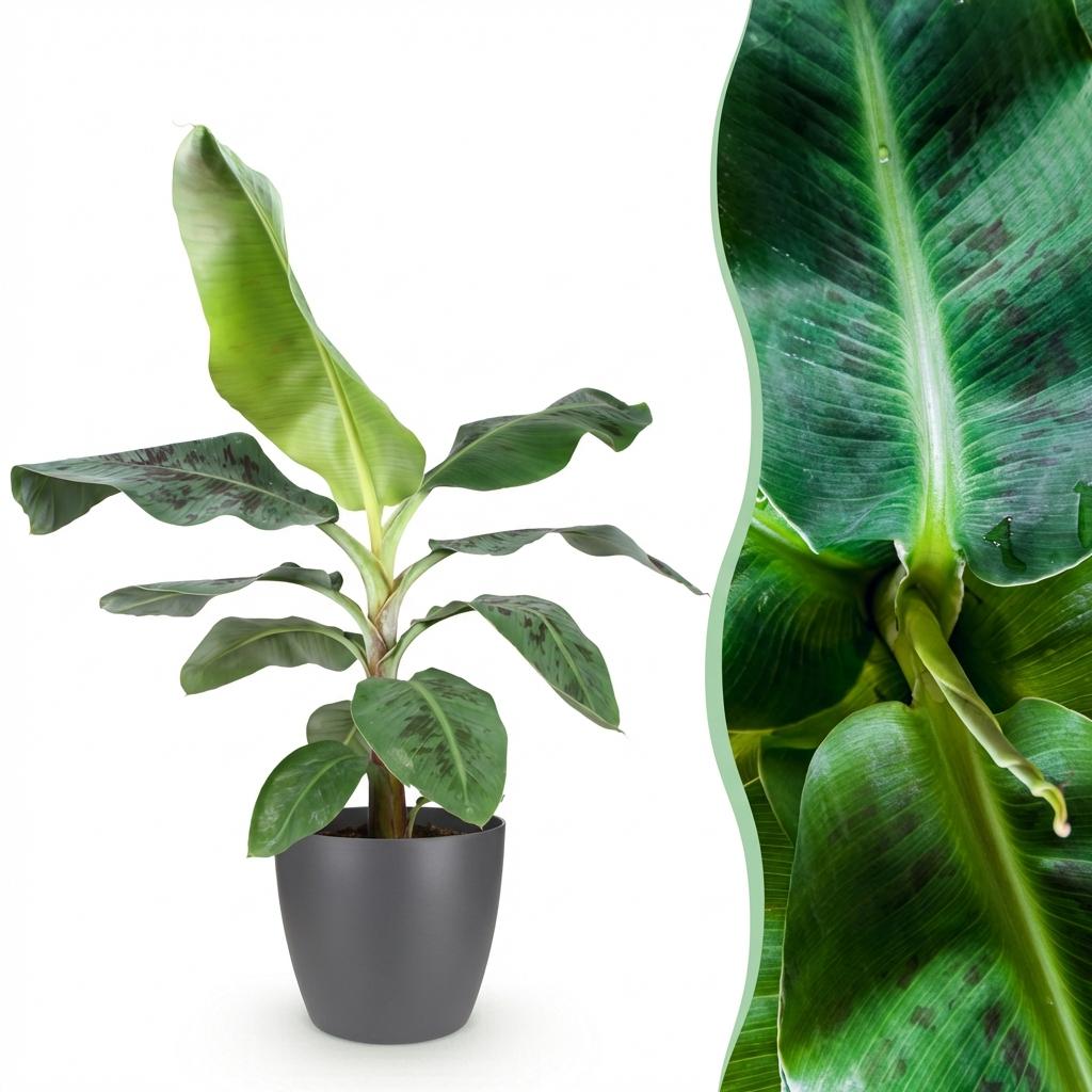 Green BoutiQ - Kamerväxtn - Musa acuminata Dwarf Cavendisch - Bananenplant - Weinig onderhoud - Groen - 1 Plant - met Potter Grijs - Kruka 21cm - Hoogte 70-75cm