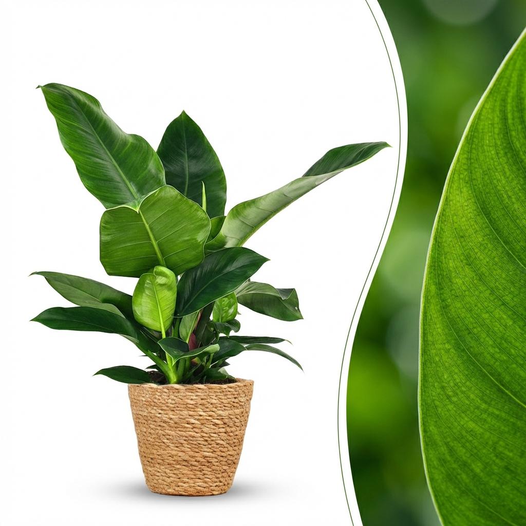 Green boutiQ - Kamerplant - Philodendron - Philodendron Imperial Green - Groen - Weinig onderhoud - 1 Plant - met Mand - Kruka 19cm - Hoogte 65cm