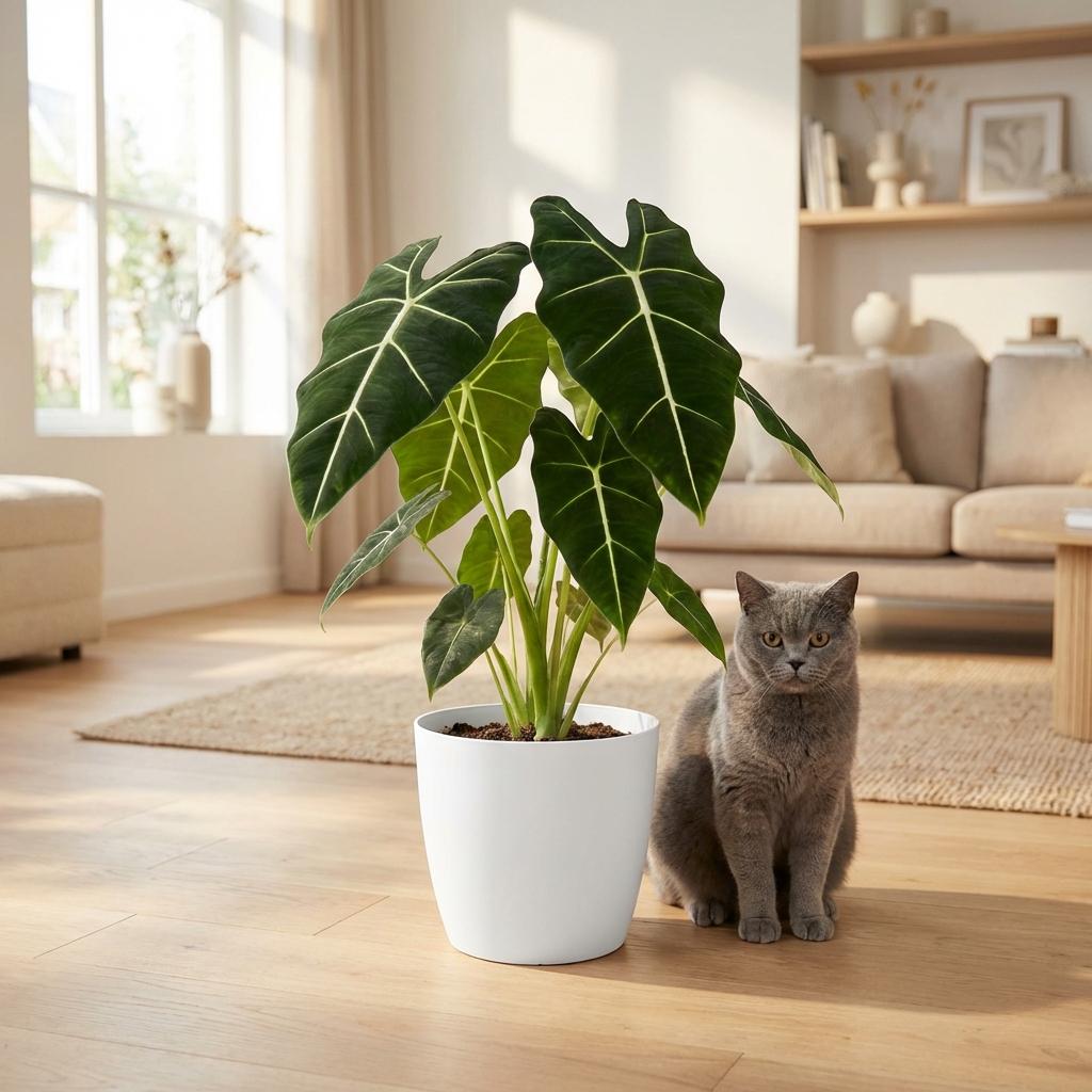 Green boutiQ - Kamerplant - Olifantsoor - Alocasia Frydek - Groen - Weinig onderhoud - 1 Plant - Kruka 19cm - Hoogte 60cm