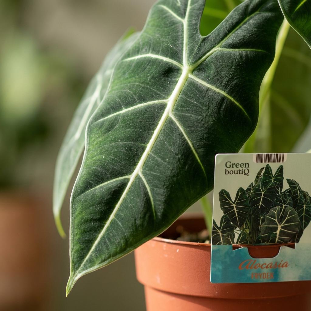 Green boutiQ - Kamerplant - Olifantsoor - Alocasia Frydek - Groen - Weinig onderhoud - 1 Plant - Kruka 19cm - Hoogte 60cm