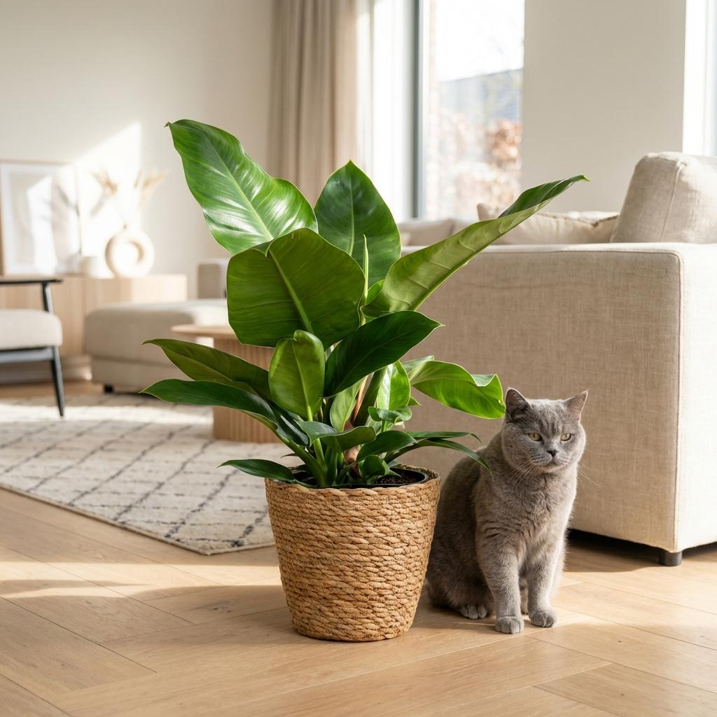 Green boutiQ - Kamerplant - Philodendron - Philodendron Imperial Green - Groen - Weinig onderhoud - 1 Plant - met Mand - Kruka 19cm - Hoogte 65cm