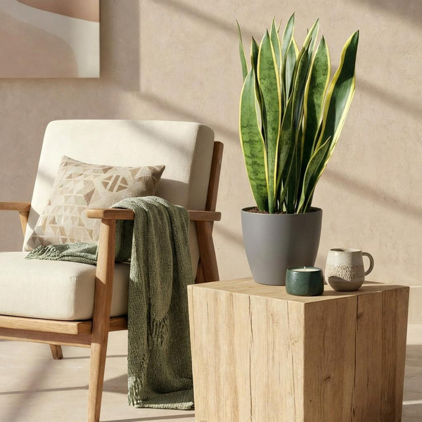 Green BoutiQ - Kamerväxtn - Utanevieria Laurentii - Vrouwentong - Weinig onderhoud - Groen - 1 Plant - met Potter Grijs - Kruka 21cm - Hoogte 70-80cm