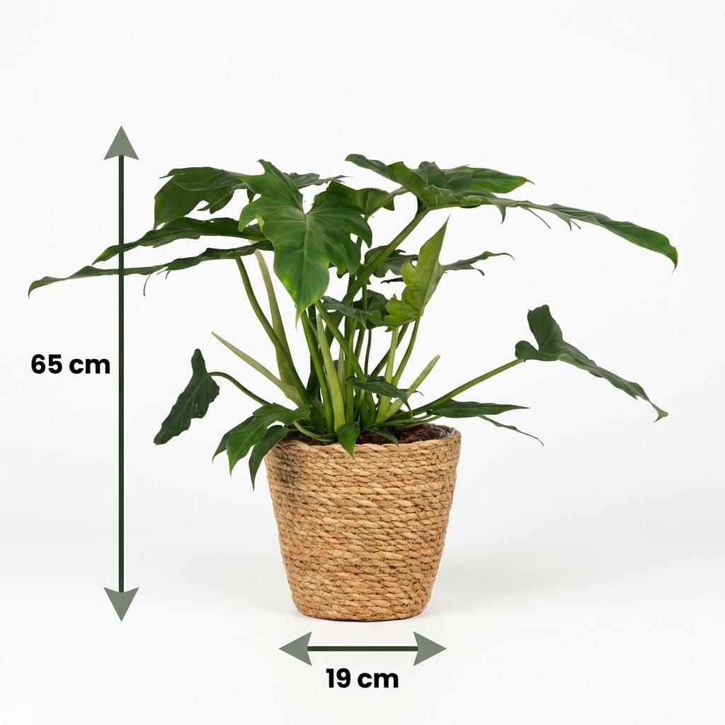 Green boutiQ - Kamerplant - Philodendron - Philodendron Lacerum - Groen - Weinig onderhoud - 1 Plant - met Mand - Kruka 19cm - Hoogte 65cm