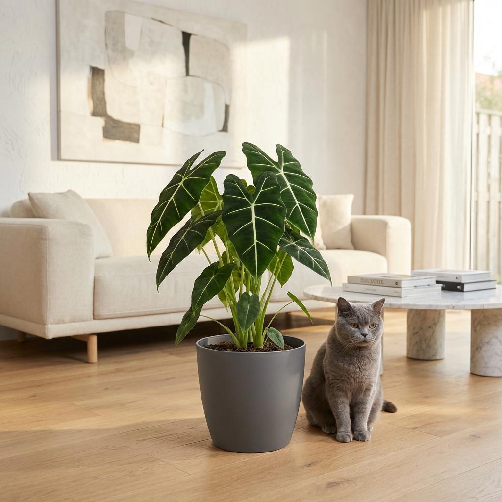 Green boutiQ - Kamerplant - Olifantsoor - Alocasia Frydek - Groen - Weinig onderhoud - 1 Plant - Kruka 19cm - Hoogte 60cm