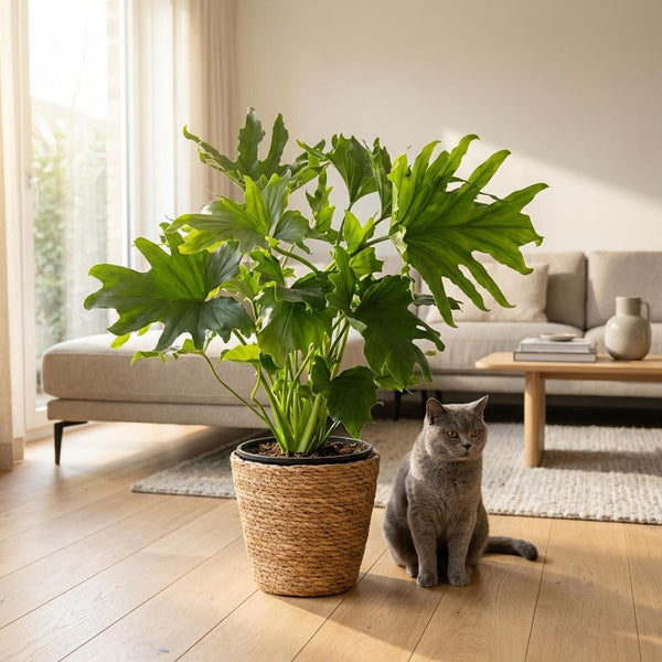 Green boutiQ - Kamerplant - Philodendron - Philodendron Lickety split - Groen - Weinig onderhoud - 1 Plant - met Mand - Kruka 19cm - Hoogte 70cm