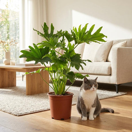 Green boutiQ - Kamerplant - Philodendron - Philodendron Lickety split - Groen - Weinig onderhoud - 1 Plant - met Mand - Kruka 19cm - Hoogte 70cm