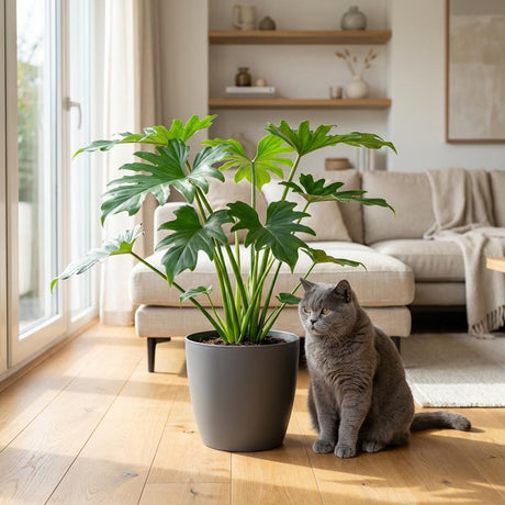 Green boutiQ - Kamerplant - Philodendron - Philodendron Lacerum - Groen - Weinig onderhoud - 1 Plant - met Mand - Kruka 19cm - Hoogte 65cm