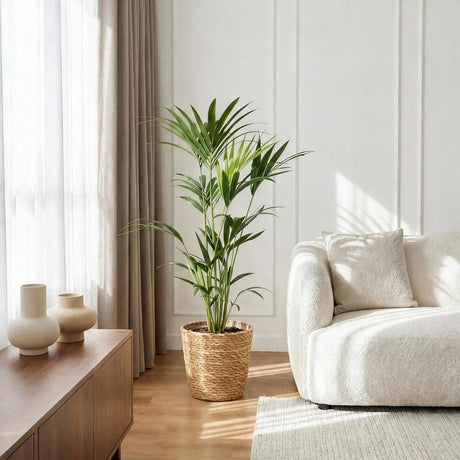 Green boutiQ - Kamerplant - Howea Forsteriana - Kentia Palm - Weinig Onderhoud - Groen - 1 Plant - met Mand - Kruka 19cm - Hoogte 80-85cm