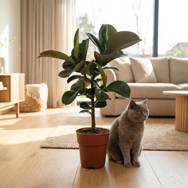 Green boutiQ - Kamerplant - Rubberplant - Ficus Elastica Cloe - Groen - Weinig onderhoud - 1 Plant - Kruka 19cm - Hoogte 65cm