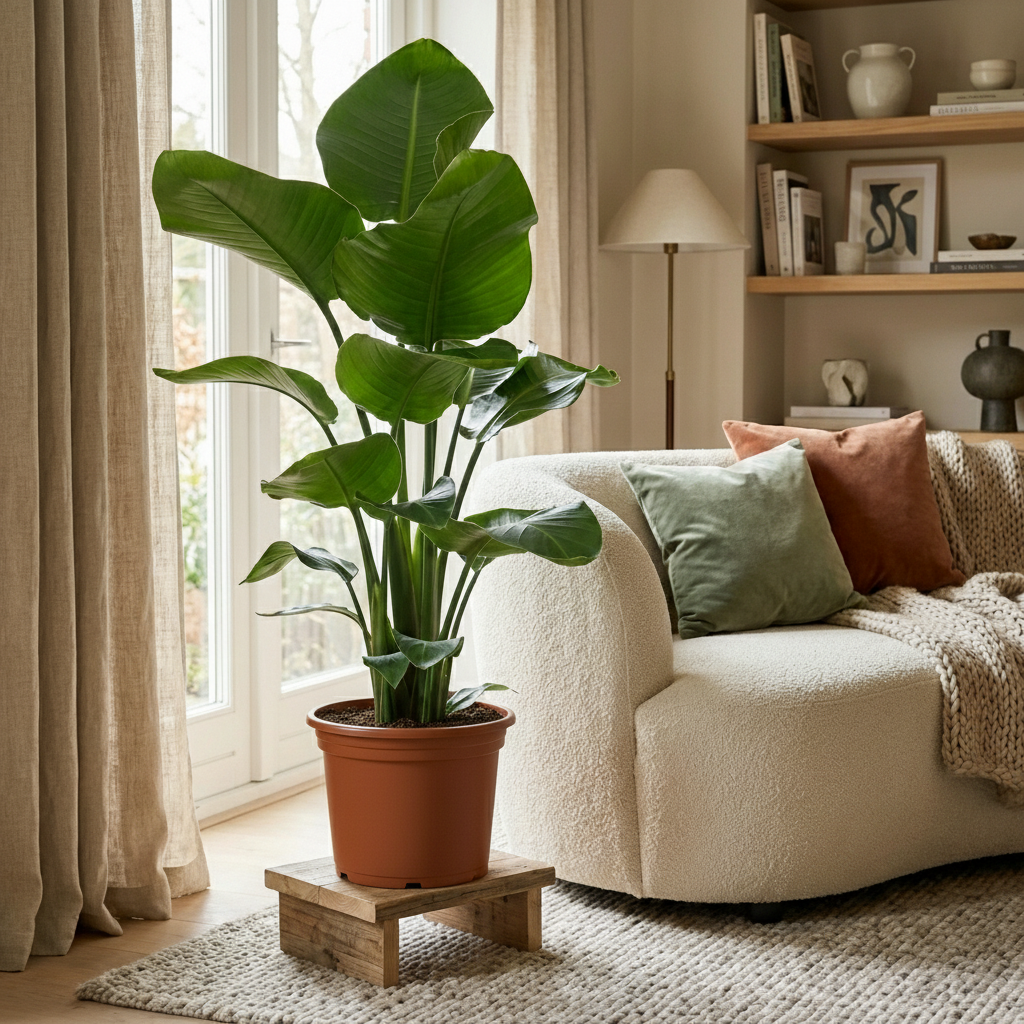 Green boutiQ - Kamerplant - Paradijsvogelplant - Stelitzia Nicolai - Groen - Weinig onderhoud - 1 Plant - Kruka 19cm - Hoogte 80 - 90cm