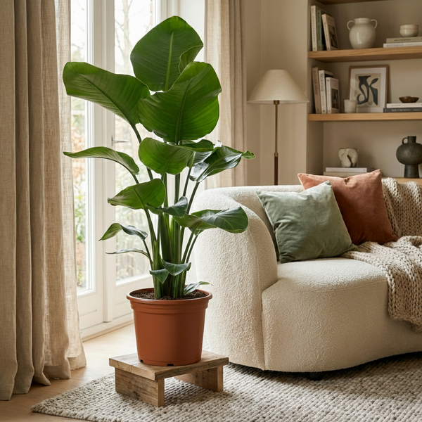 Green boutiQ - Kamerplant - Paradijsvogelplant - Stelitzia Nicolai - Groen - Weinig onderhoud - 1 Plant - Kruka 19cm - Hoogte 80 - 90cm