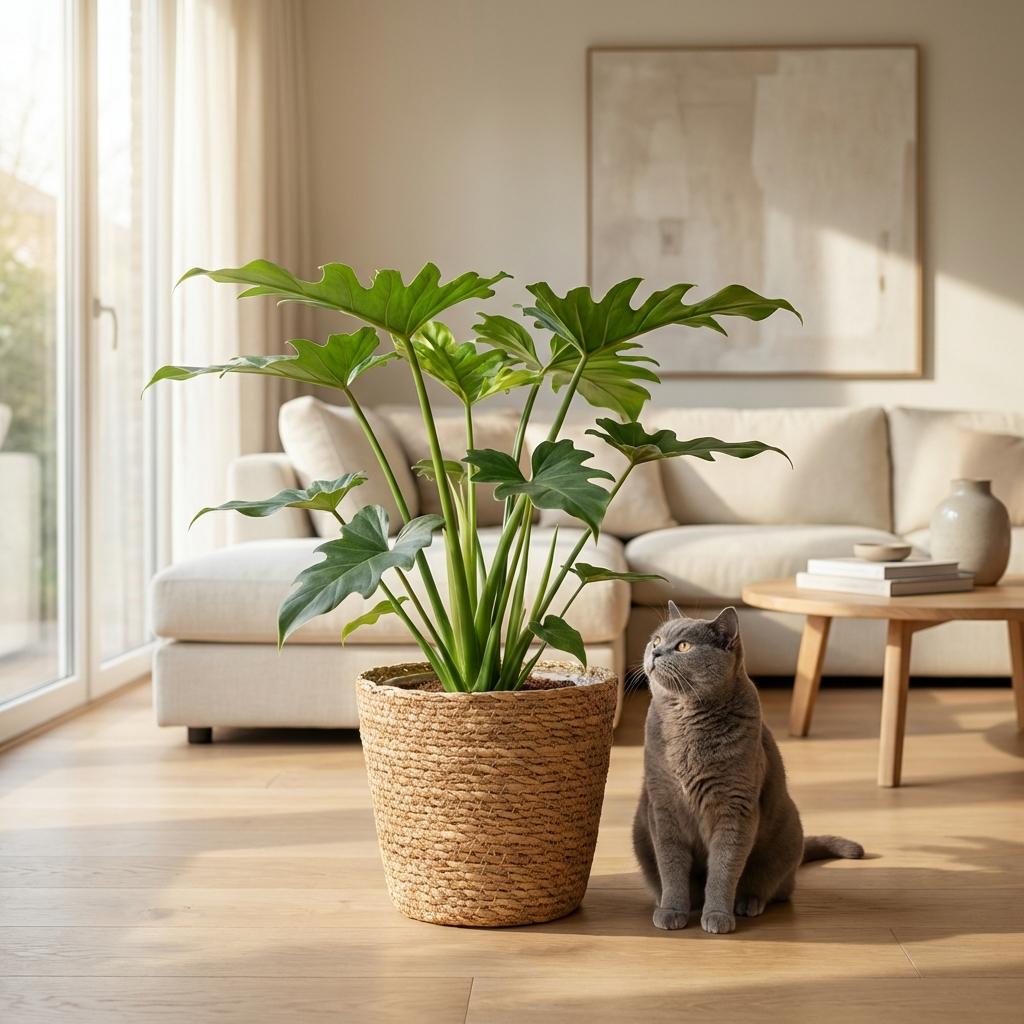 Green boutiQ - Kamerplant - Philodendron - Philodendron Lacerum - Groen - Weinig onderhoud - 1 Plant - met Mand - Kruka 19cm - Hoogte 65cm