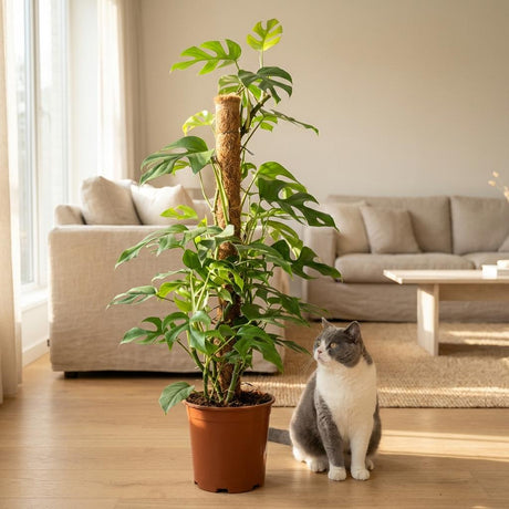 Green boutiQ - Kamerplant - Mini Gatenplant - Monstera Minima Mosstok - Groen - Weinig onderhoud - 1 Plant - Kruka 19cm - Hoogte 90cm