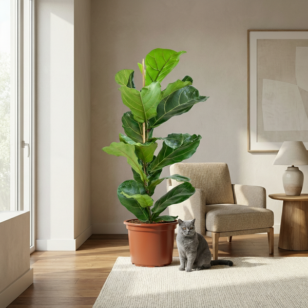Green boutiQ - Kamerplant - Vioolbladplant - Ficus Lyrata - Groen - Weinig onderhoud - 1 Plant - Kruka 21cm - Hoogte 75 - 85cm