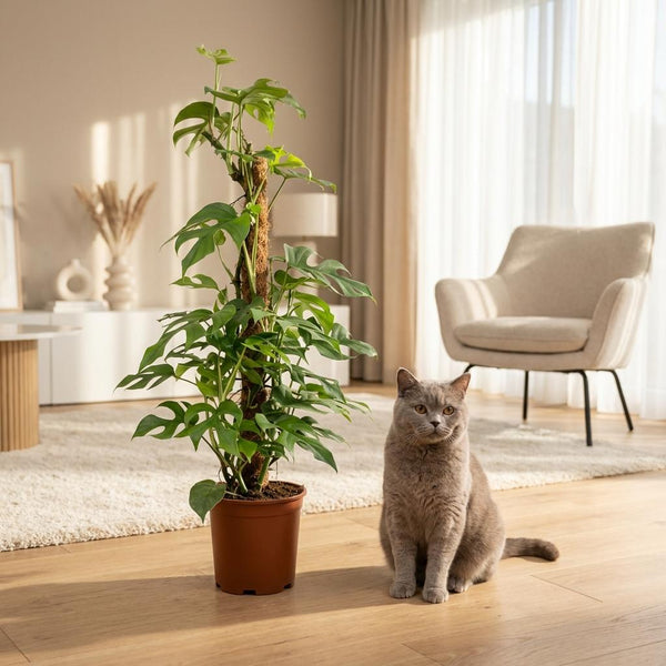 Green boutiQ - Kamerplant - Mini Gatenplant - Monstera Minima Mosstok - Groen - Weinig onderhoud - 1 Plant - Kruka 19cm - Hoogte 90cm