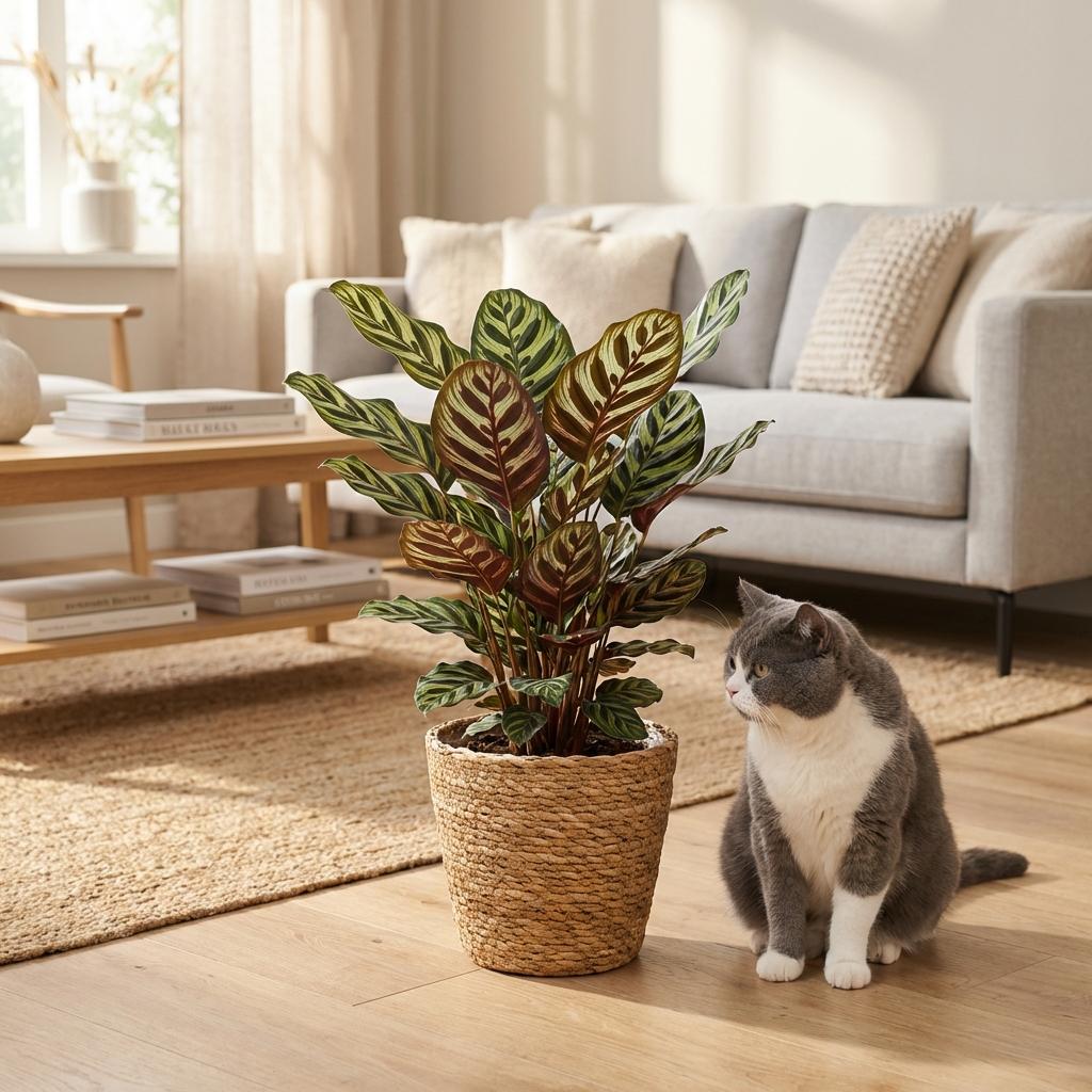 Green boutiQ - Kamerplant - Pauwenplant - Calathea Makoyana - Groen - Weinig onderhoud - 1 Plant - met Mand - Kruka 19cm - Hoogte 70cm